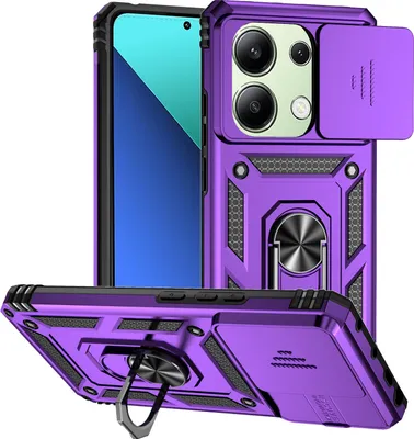 Obrázek produktu pro Pouzdro pro Xiaomi Redmi Note 13 Pro 4G dvouvrstvé pouzdro s posuvným krytem kamery a prstencovým stojánkem Fialová
