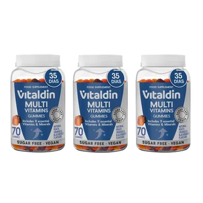 Immagine prodotto di Vitaldin Multivitaminiche gommose per adulti al gusto di frutta, 3 confezioni, vegane, senza zucchero