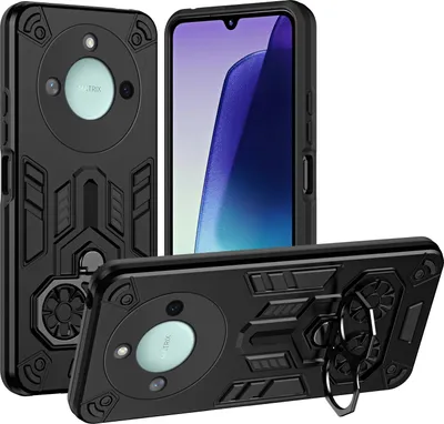 Produktbild von Hülle für Honor X9C Smart Dual Layer PC TPU Militärqualität Stoßfest Rüstung Handyhülle mit Ring Metall Ständer Schwarz