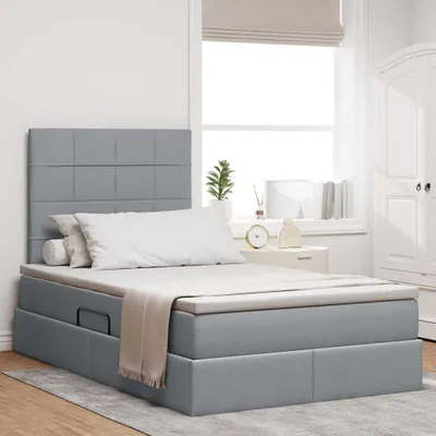 Image de Lit coffre exclusif avec matelas, couleur gris clair, dimensions 120 x 200 cm, revêtement en tissu