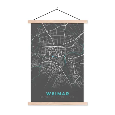 Produktbild von MuchoWow® Textilposter Deutschland - Blau - Weimar - Stadtplan - Karte 120x180 cm mit holzfarbenen Rahmen - Textil-Plakat