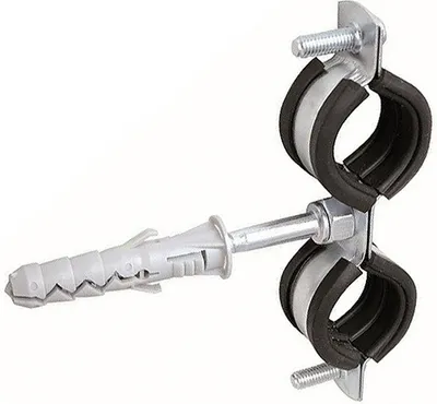 Produktbild von Doppelrohrhalterung 1/2" mit Gummizange für Rohrschellen aus verzinktem Stahl.