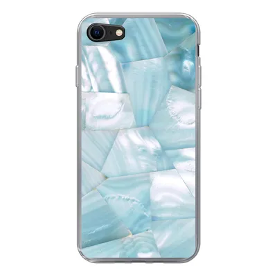 Produktbild von MuchoWow® Handyhülle Schutzhülle Hülle für iPhone 7 Naturstein - Blau - Perlmutt Silikon Softcase Handy Hülle - Kartenhalter