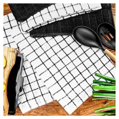 Produktbild von Premium Frottee Geschirrtuch 40x64 cm in Weiß/Schwarz kariert