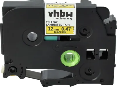 Produktbild von vhbw Schriftband-Kassette kompatibel mit Brother GL H105, 100, 200, H100 Etiketten-Drucker 8m x 12mm Schwarz auf Gelb, Kunststoff