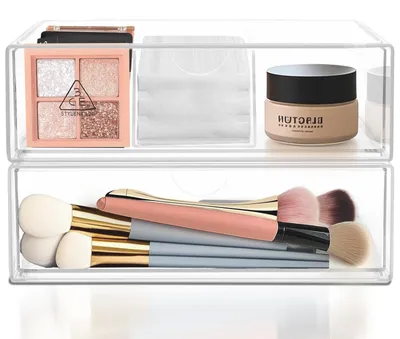 Image de Lot de 2 tiroirs de rangement pour cosmétiques avec plateau amovible, ensemble de rangement pour cosmétiques, organiseur pour armoire de salle de bains, organiseur pour armoire à miroir, adapté à la coiffeuse, à la salle de bains, au salon (lot de 2)