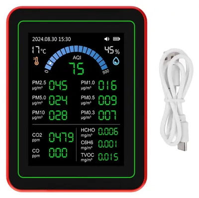 Obrázek produktu pro Měřič kvality ovzduší 18 v 1: CO2, TVOC, HCHO, PM2.5, PM10, s měřením teploty a vlhkosti