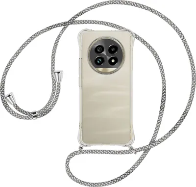 Produktbild von Handykette Backcover-Schutzhülle mit Band (Metall silberfarben) für Realme 13 Pro 5G - weiß/grau kariert