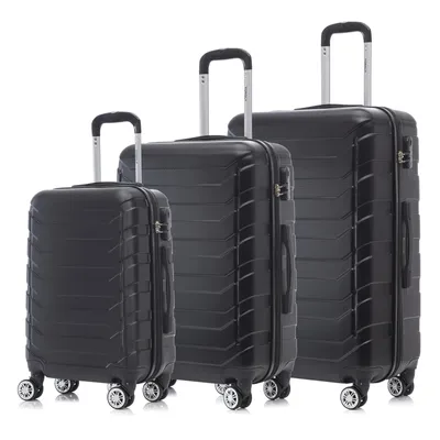 Produktbild von Suitcase Set, Rollkoffer Handgepäck, Kofferset, mit 4 Rollen 360°, Hartschalenreise Zahlenschloss, Weicher Gummigriff (3er Set, M,L&XL,Schwarz)
