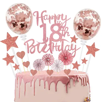 24-teiliges Torten-Deko-Set 18. Geburtstag, Roségold