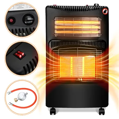 Obrázek produktu pro Jopassy plynový ohřívač plynový ohřívač sálavý ohřívač 4,2 KW plynový krb včetně regulátoru + hadice + DE na EU adaptér 3 a 4 plynové ohřívače butanové nebo propanbutanové lahve do 15 kg černé barvy