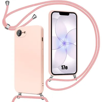 Image de Coque pour iPhone 17e, Antichoc Anti-Rayure Silicone Liquide avec Bandoulière Rose