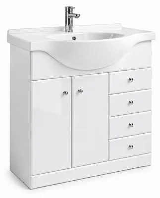 Productafbeelding van Wastafel met onderkast met 4 lades GAMA 75 cm wit hoogglans 2 deuren badkamermeubel