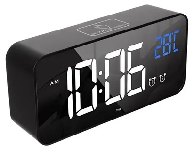 Imagen del producto de Reloj de espejo multifuncional con alarma y termómetro, color negro