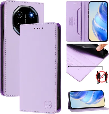 Obrázek produktu pro Kožené pouzdro pro Blackview Shark 6, flipové pouzdro s přihrádkami na karty, peněženkou a stojánkem Fialový