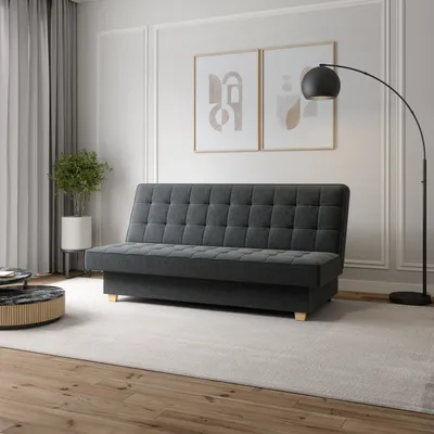 Produktbild von Sofa mit Schlaffunktion und Bettkasten Couch für Wohnzimmer Schlafsofa Federkern Couch Polstermöbel  Sitzmöbel Wohnzimmermöbel 2-Sitzer-Sofa Stoffsofa - Schlafsofa Belfi - Dunkelgrau (Twist 20)