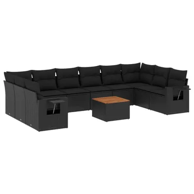 Produktbild von 11-tlg. Garten-Sofagarnitur mit Kissen Schwarz Poly Rattan
