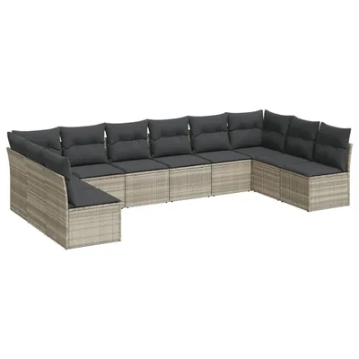 Immagine prodotto di vidaXL Set di divani da giardino da 10 pezzi con cuscini in polirattan grigio chiaro