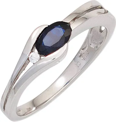 Produktbild von JOBO Damen Ring 333 Gold Weißgold 1 blauer Safir 1 Diamant Brillant Goldring Größe 52