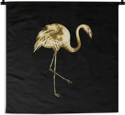 Produktbild von MuchoWow® Wandteppich Wandbehang Flamingo - Vogel - Gold - Schwarz 150x150 cm Tapisserie Dekoration Wandtuch - Wohnaccessoires - Modernes