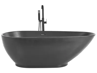 Obrázek produktu pro BELIANI Samostatně stojící vana černá matná 170 x 80 cm z matného sanitárního akrylátu ořechový tvar Koupelnové doplňky Elegantní moderní design