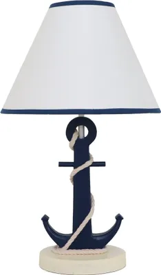 Produktbild von 1: Tischlampe HEIMATHAFEN dunkelblau weiß mit Anker und Kordelverzierung E27