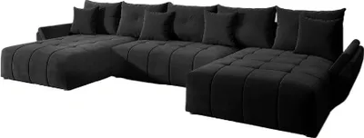 Produktbild von FurMeb24 BASTO Sofa Modernes U-f¶rmiges Ecksofa 380x190 mit Schlaffunktion, Bettkasten, Kissen, Monolith Premium Stoff, Schwarz