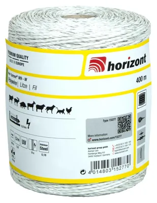 Produktbild von horizont Weidezaunlitze farmer® W9-W | 400 m | 9 Leiter Ø 0,18 mm farmer® - Unsere Allrounder-Serie der Weidehaltung. Das Leitermaterial eignet sich optimal für ruhige Weidetiere, die unter normalen Einsatzbedingungen gehalten werden.