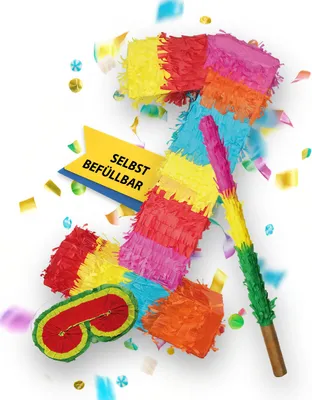 Produktbild von Pinata Zahl 1 Set mit Stab und Augenmaske für Kinder-Geburtstag Schlag-Spiel 50 x 35 x 8cm Dekoration Geburtstagsdeko