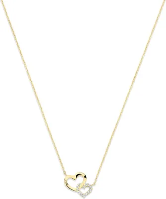 Produktbild von New Bling 9NBG-0957 14 Karaat Gouden Dames Ketting Dubbel Hart met Zirkonia - Verstelbaar 43-48 cm
