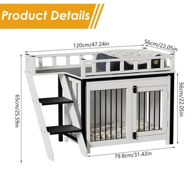Produktbild von Hundehütte - Hundezimmer - Hundekennel - Tierhaus - Hundebox - Zweistöckiges Holzhaus mit Treppe