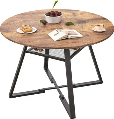 Obrázek produktu pro Velký kulatý jídelní stůl s úložným prostorem - stůl z masivního dřeva (kovové nohy) - 120 cm
