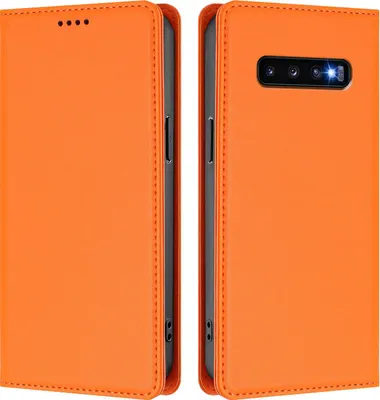 Image de Etui en cuir pour Samsung Galaxy S10 Plus, étui magnétique en cuirPolyuréthaneavec support Orange