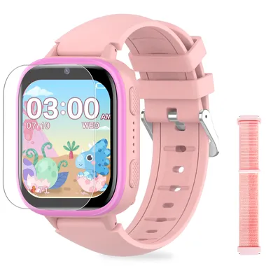 Obrázek produktu pro Chytré hodinky dětský telefon hodinky, chytré hodinky pro dívky chlapce s voláním, 31 hádanek, 15 zvukových knih, dětské hodinky telefon pro děti 3-12 let dárek, růžová