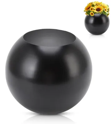 Runde Edelstahl-Vase, schwarz, 14x14x12 cm, für Tischdekoration