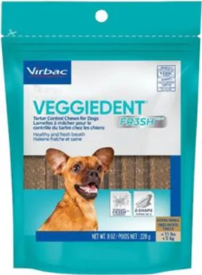 Produktbild von Virbac Veggiedent Fresh - natürliche Kauartikel für Hunde mit FR3SH-Technologie in Größe XS, 15 Stück pro Packung (3-er pack)