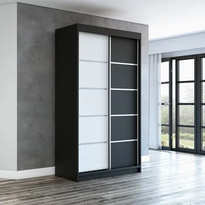 Produktbild von Schwebetürenschrank, 2-türig Schrank! Moderne Garderobe für Kleidung. Verschiedene Farben (Weiß, Schwarz, Somona) Kleiderschrank PARIS 120 cm