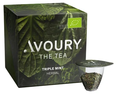 Produktbild von Avoury Herbal Infusion | TRIPLE MINT | Kräutertee: Minztee mit Krauseminze, Pfefferminze & Apfel-Minze | 8 Kapseln