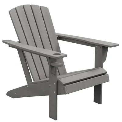 Image de Chaise de jardin Adirondack 75 x 87 x 90 cm – Fauteuil de jardin en plastique avec porte-boisson, idéal pour le jardin et le balcon, gris