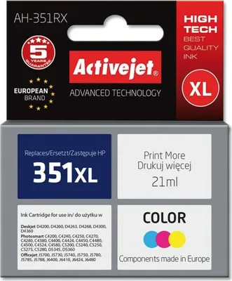 Image de Cartouche d'encre Activejet AH-351RX pour imprimante HP. Compatible avec HP 351XL CB338EE ; qualité supérieure ; 21 ml ; couleur.