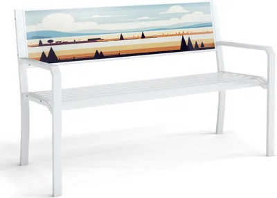 Immagine prodotto di COSTWAY panca da giardino a 2 posti, panca da parco resistente alle intemperie con schienale decorativo, panca in metallo fino a 300 kg 128 x 53 x 81,5 cm