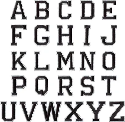 Produktbild von Alphabet-Buchstaben-Emblem-Aufnäher zum Aufbügeln, schwarz, weiß, dünner Rand