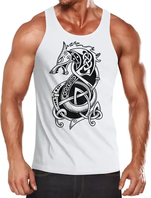 Produktbild von Herren Tank-Top Wolf Fenrir Fabelwesen Wikinger nordische Mythologie Odin Muskelshirt Muscle Shirt Neverless® weiß S