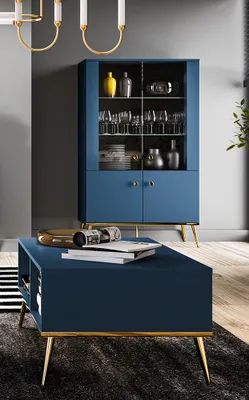 Produktbild von Wohnzimmermöbel dunkelblau MONTPELLIER-131, modern, 2-teilig mit Highboard & Couchtisch