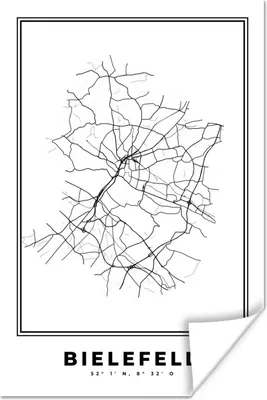 Produktbild von MuchoWow® Poster Schwarz und weiß - Deutschland - Karte - Stadtplan - Bielefeld 60x90 cm - Wanddekoration