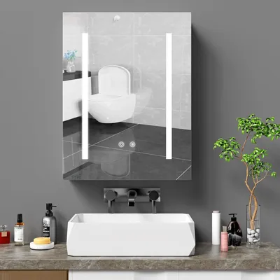 Produktbild von Spiegelschrank Bad mit LED Beleuchtung,Spiegelschrank,Badezimmer Spiegel, Hängeschrank,Beschlagfrei,Dimmbar,mit Verstellbare Ablage 45x60x15cm(B/H/T)