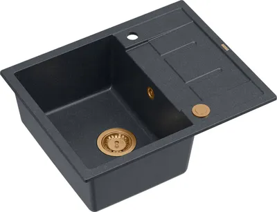 Produktbild von QUADRON Spülbecken 1-Becken Spüle | Größe: 62 x 50 x 22 cm | MORGAN 116 | Küchenspüle Granitspüle aus GraniteQ mit Siphon | Schwarz & Kupfer