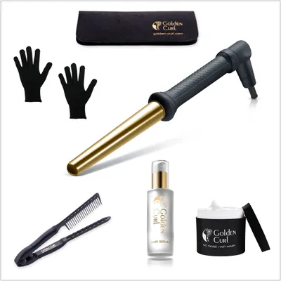 Produktbild von Golden Curl Lockenstab-Set GL506 (Gold) 18mm-25mm, Hitze Handschuhe, Kamm, Etui, Haaröl und Haarmaske