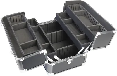 Produktbild von HMF 14901-02 Alu Kosmetikkoffer mit individuellen Trennwänden, Schminkkoffer leer, 33 x 22,5 x 24 cm, Schwarz
