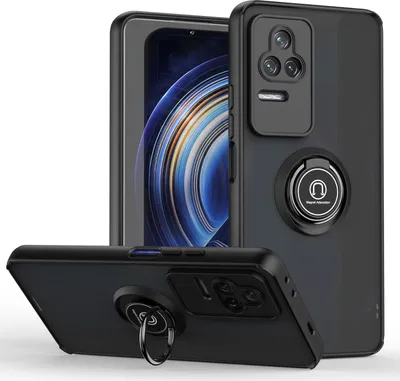Produktbild von Redmi K50 Hülle, Ring Halter Ständer Matte Transluzent TPU Rahmen Stoßfest Schutzhülle für Xiaomi Redmi K50 / K50 Pro Schwarz